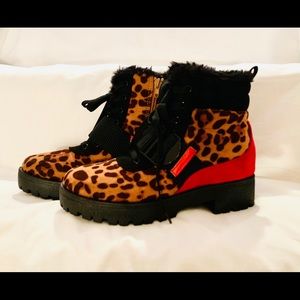Rouge Lace Up/ Strap Boots Leopard Red Size 8.5